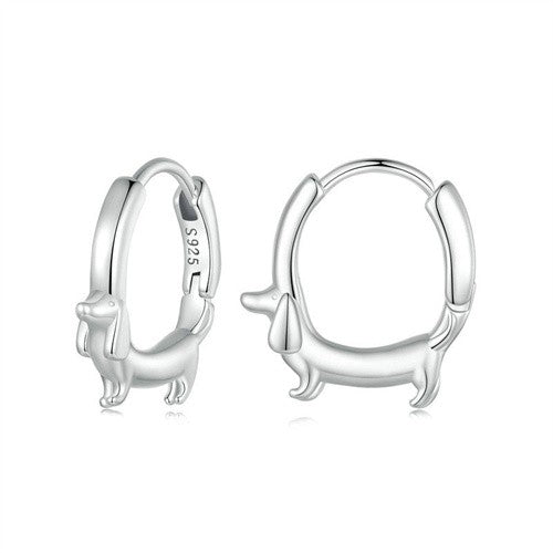 Puppy Charm: Sterling Silver Dachshund Hoop Earrings-Fashion Earrings-StylinArts