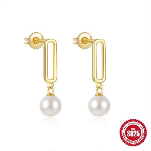 Elegance Unbound: 925 Sterling Silver Pearl Drop Earrings-Fashion Earrings-StylinArts