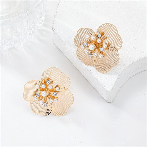 Golden Petal Elegance: Floral Stud Earrings-Fashion Earrings-StylinArts