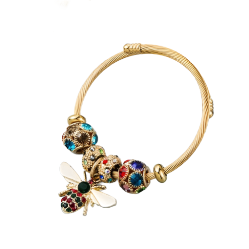 Bee Charm & Multicolor Zirconia Bangle-Fashion Bracelets & Bangles-StylinArts