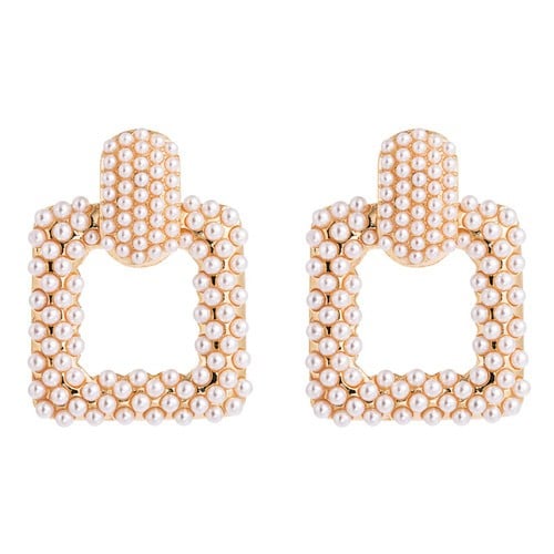 High Fashion Pearls Design Trapzoid Shape Women Hoop Earrings