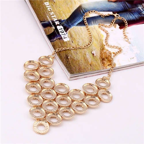 Hollow Golden Rounds Cluster Design Wholesale Women Bib Statement Necklace