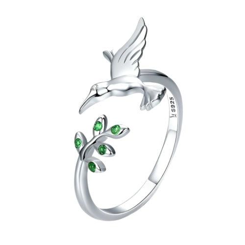 Hummingbird and Leaves Animal Series Wholesale 925 Sterling Silver Jewelry Ring