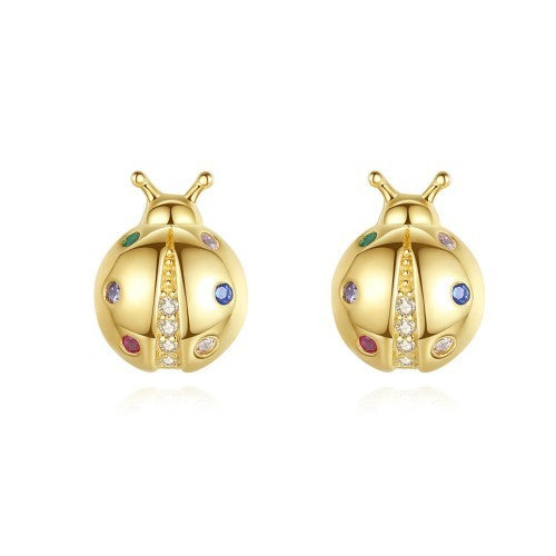 Lady Luck: 14K Gold Plated Ladybug Stud Earrings-Fashion Earrings-StylinArts