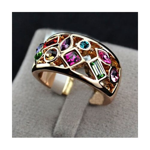 Radiant Symphony: 18K Rose Gold Multi-Gemstone Statement Ring-Fashion Rings-StylinArts