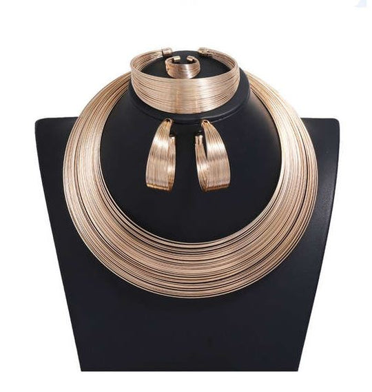 Sculpted Elegance Ensemble: High-Fashion 4-Piece Alloy Jewellery Set-Jewelry Set-StylinArts