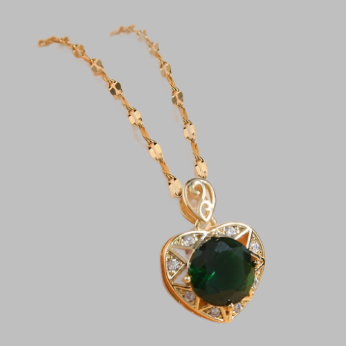 Emerald Heart: Korean Fashion Copper Necklace-Fashion Necklaces-StylinArts