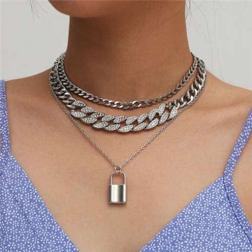 Silver Lock Link Necklace - StylinArt
