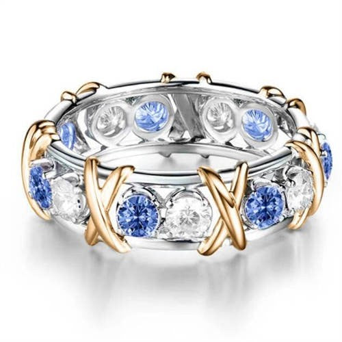 Celestial Embrace: Two-Tone Cubic Zirconia Eternity Ring-Fashion Rings-StylinArts