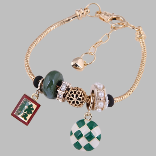 Mahjong & Checkerboard Green Bead Bracelet-Fashion Bracelets & Bangles-StylinArts