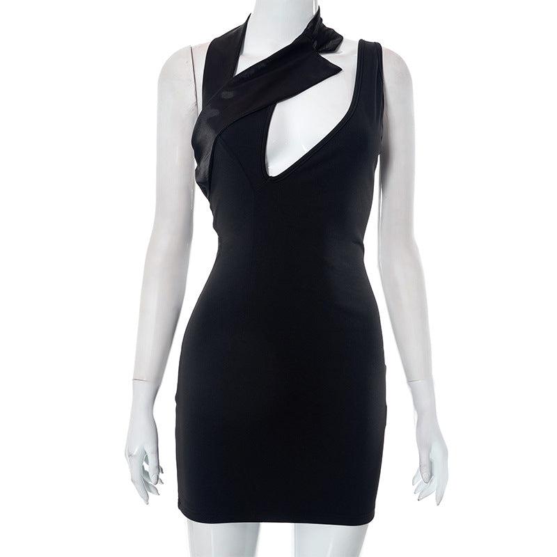 Sultry Summer Asymmetrical Halter Cutout Dress-Mini Dress-StylinArts