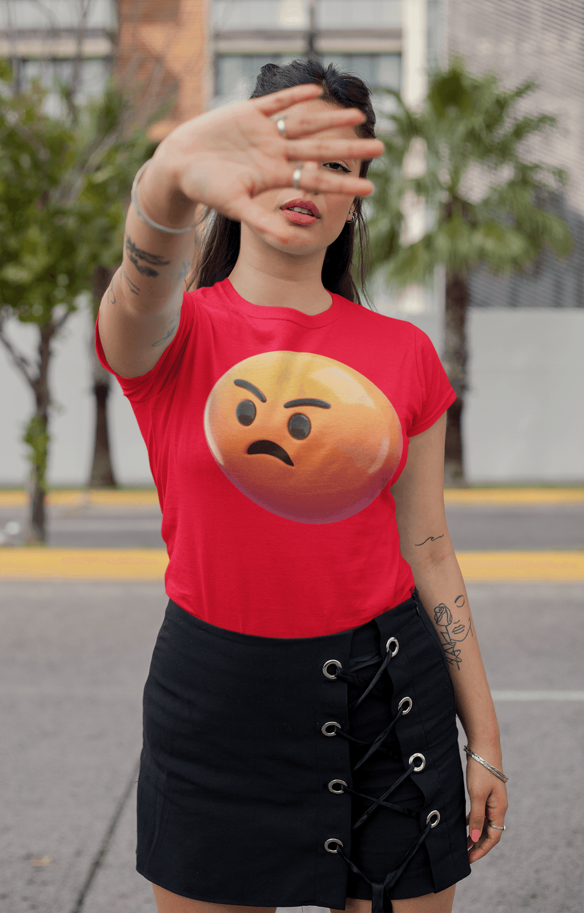 Fierce Angry Face Emoji Tee-Regular Fit Tee-StylinArts