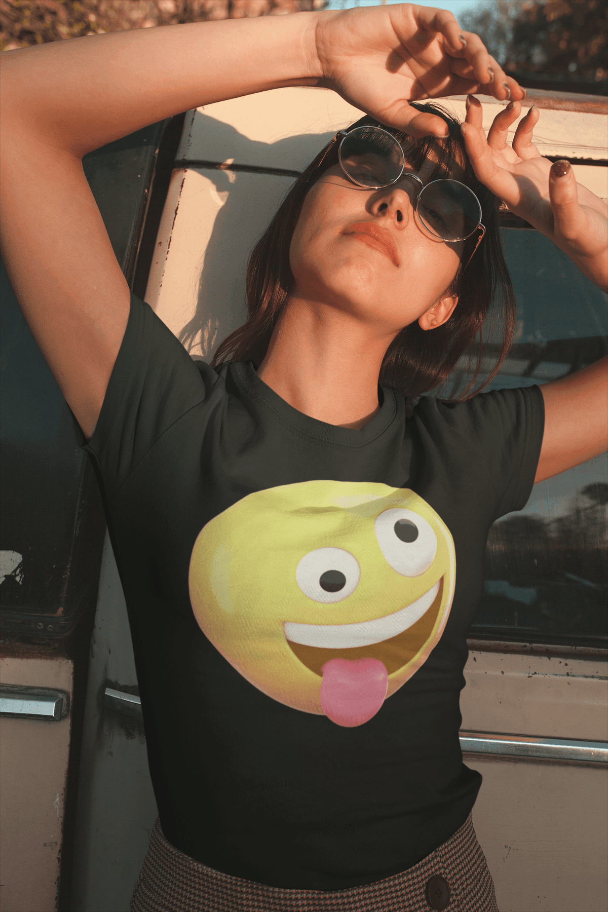 Whimsical Crazy Face Emoji Tee-Regular Fit Tee-StylinArts