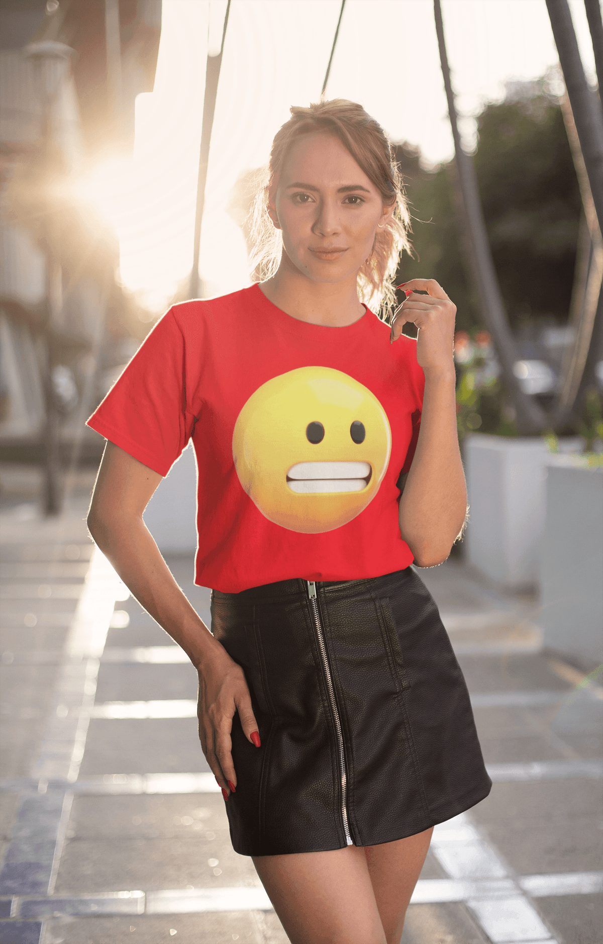 Quirky Grimacing Emoji Tee-Regular Fit Tee-StylinArts