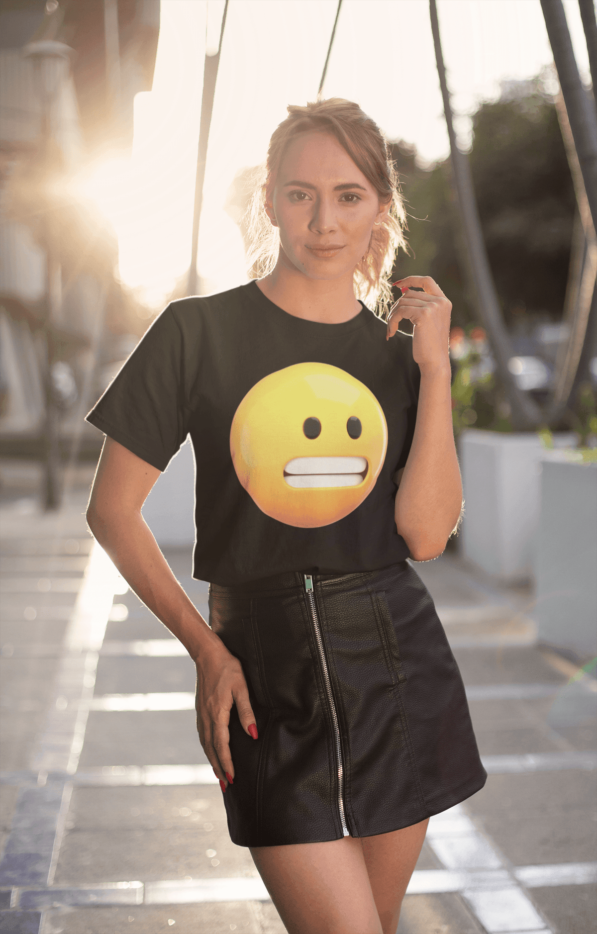 Quirky Grimacing Emoji Tee-Regular Fit Tee-StylinArts