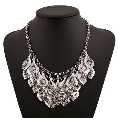 Silver Leaves: Bold Bib Necklace - StylinArts