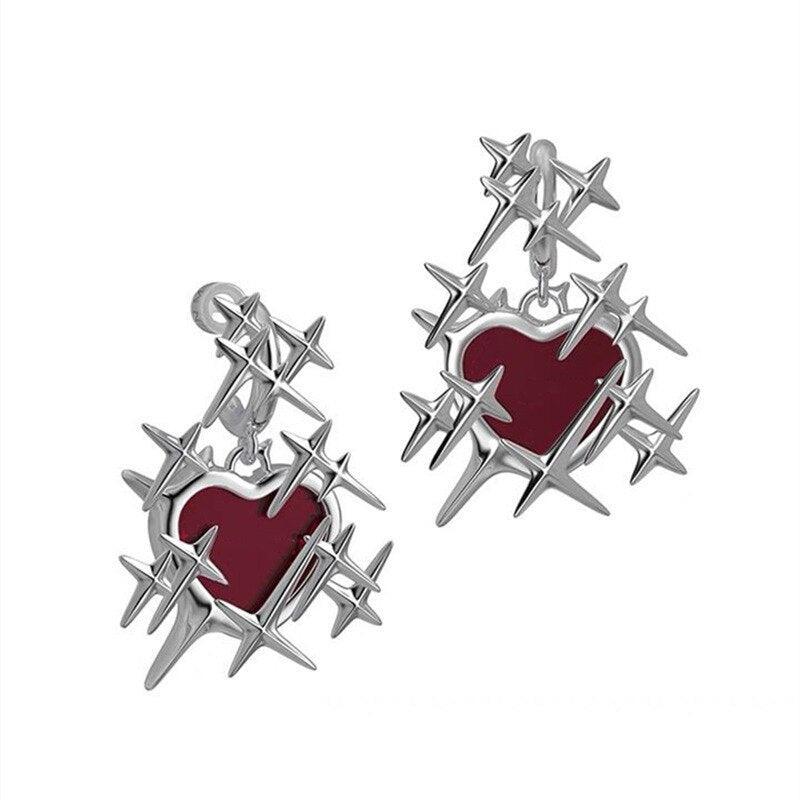 Gothic Red Thorns Love Heart Necklace and Earrings Set-Necklace-StylinArts