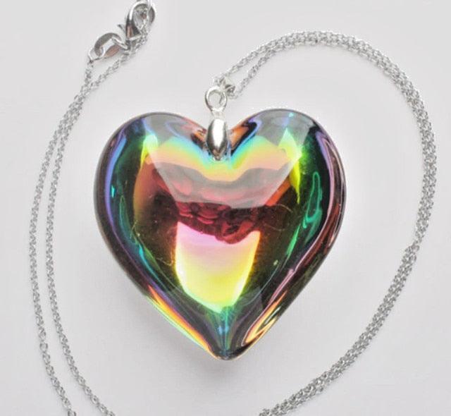 Radiant Aura Rainbow AB Crystal Heart Necklace-Necklace-StylinArts