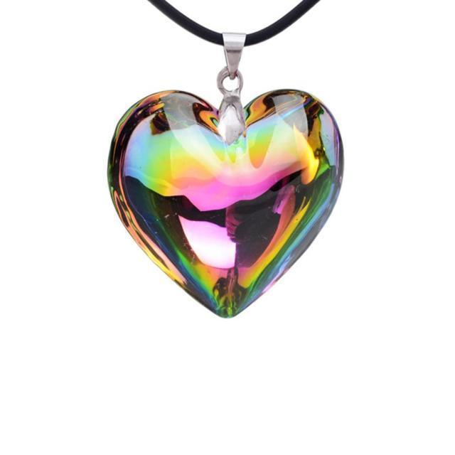 Radiant Aura Rainbow AB Crystal Heart Necklace-Necklace-StylinArts