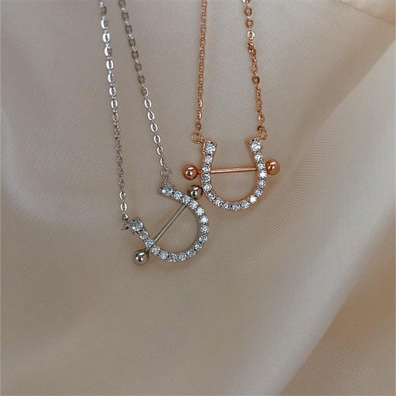 Radiant Horseshoe Zircon Necklace and Earrings Set-Necklace-StylinArts