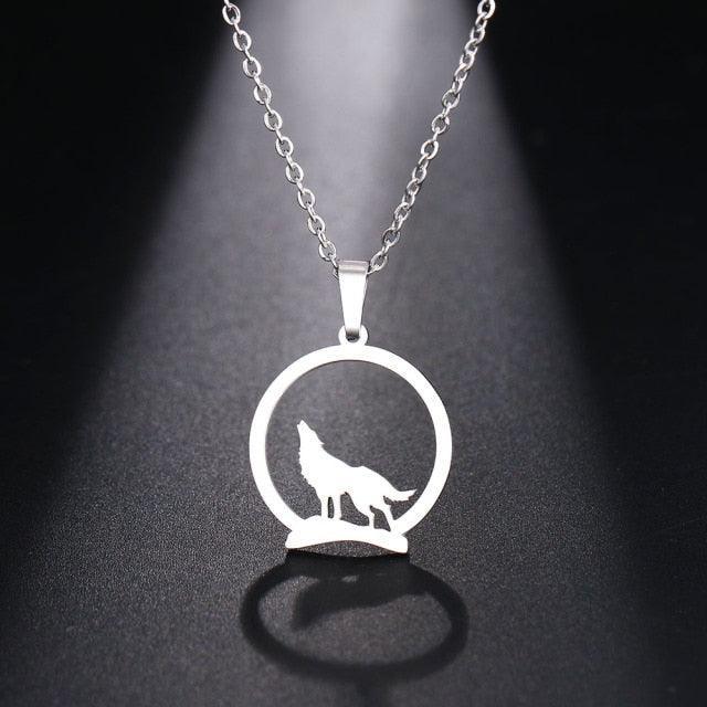 Majestic Wolf On The Hill Stainless Steel Pendant Necklace-Necklace-StylinArts