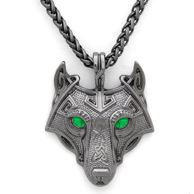 Runic Majesty: Viking Inspired Multicolor Wolf Head Necklace-Necklace-StylinArts