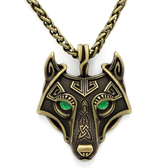 Runic Majesty: Viking Inspired Multicolor Wolf Head Necklace-Necklace-StylinArts