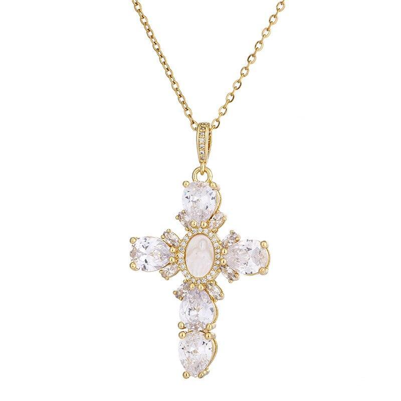Divine Grace Cross Pendant Virgin Mary Necklace-Necklace-StylinArts