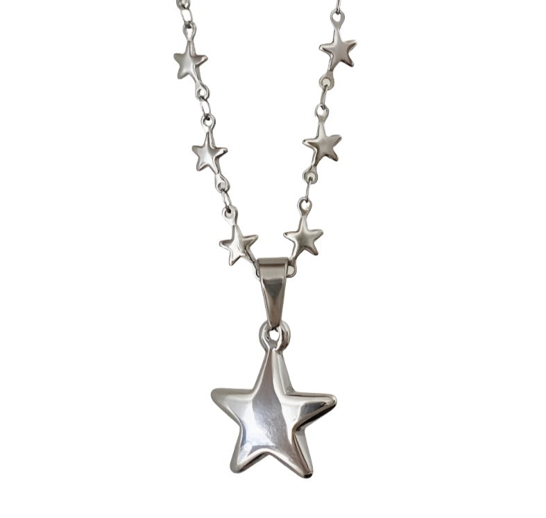 Ethereal Luminary: Sterling Silver Pentagram Pendant Necklace-Necklace-StylinArts