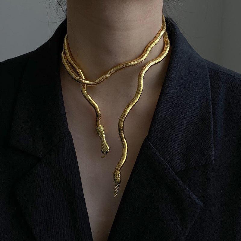 Serpentine Elegance Zinc Alloy Snake Chain Necklace-Necklace-StylinArts