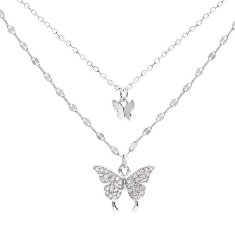 Whimsical Flutter Butterfly Double Layer Chain Necklace-Necklace-StylinArts