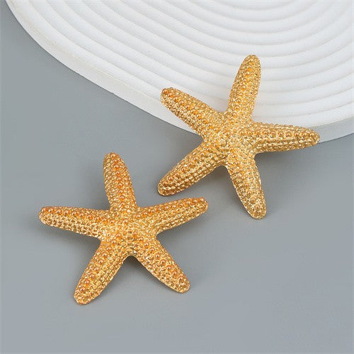 Radiance of the Ocean: Handcrafted Starfish Golden Earrings-Fashion Earrings-StylinArts