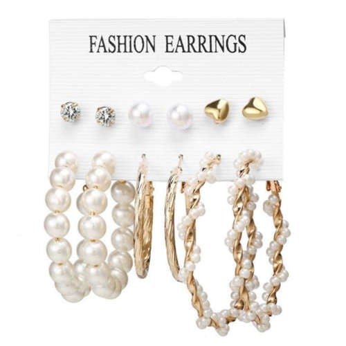 Pearl Hoops Luxurious Fashion Alloy 6pcs Women Earrings Set