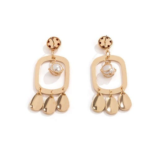 Rectangular Tear Drops Dangle Alloy Women Wholesale Statement Earrings - Golden