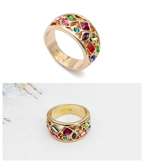 Radiant Symphony: 18K Rose Gold Multi-Gemstone Statement Ring-Fashion Rings-StylinArts