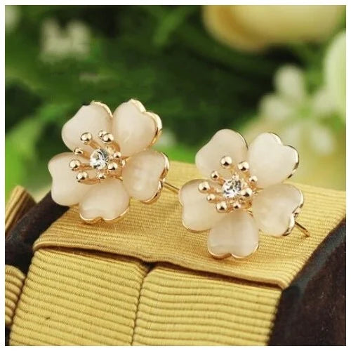 Petal Whisper: 18K Rose Gold Flower Stud Earrings-Fashion Earrings-StylinArts