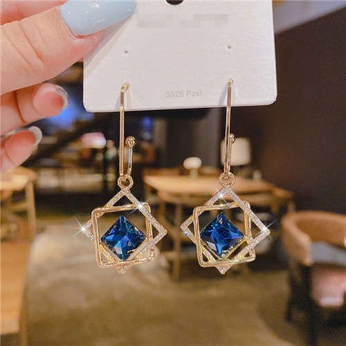 Rhinestone Decorated Hollow-out Geometric Wholesale Dangle Earrings - Blue