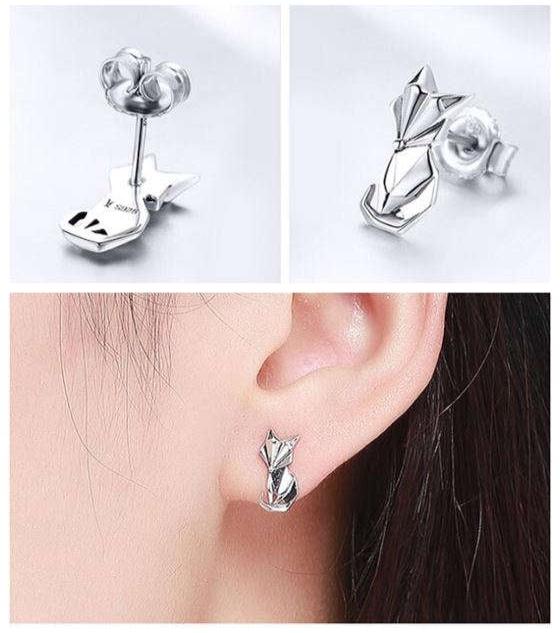 Origami Fox: Sterling Silver Stud Earrings-925 Sterling Silver Earrings-StylinArts