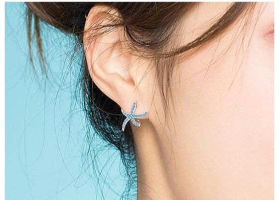 Ocean Breeze: Blue Starfish Sterling Silver Stud Earrings-Fashion Earrings-StylinArts