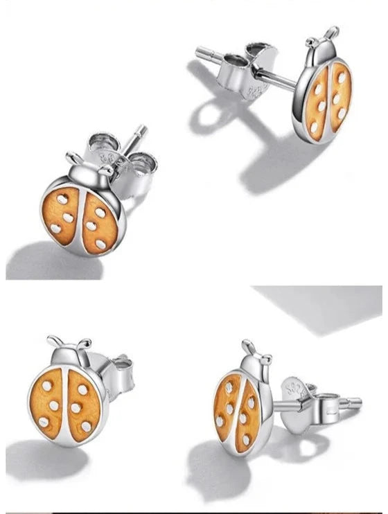 Sunny Ladybug: Sterling Silver and Enamel Mini Stud Earrings-Fashion Earrings-StylinArts