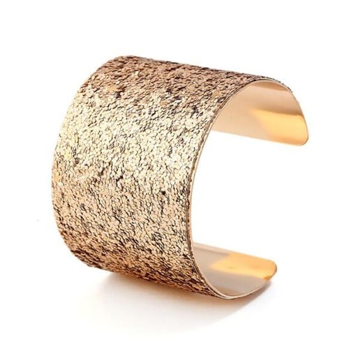 Sequins Attached Wide Style High Fashion Open-end Bangle - Golden