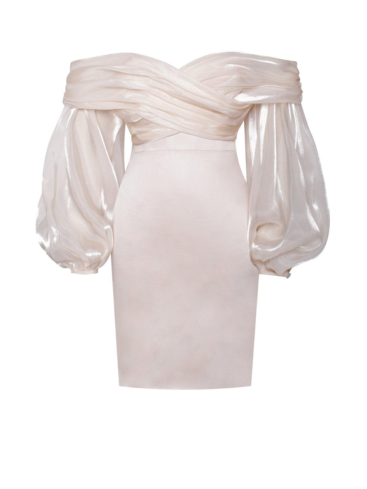 Élégance Luminelle: One-Shoulder Lantern Sleeve Tube Top Dress.-Sheath Dress-StylinArts