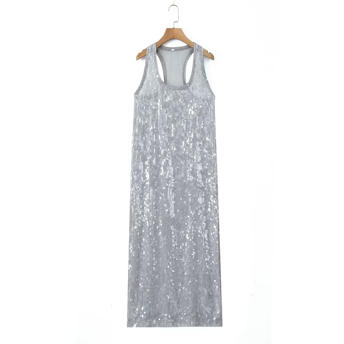 Frost Glamour: Winter Slim Fit Long Sequined Vest Dress-Shift Dress-StylinArts