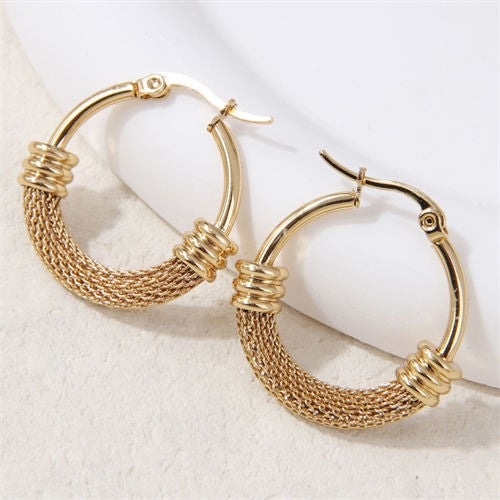 Golden Woven Semi-Hoop Earrings – Modern Elegance with a Timeless Twist-Fashion Earrings-StylinArts