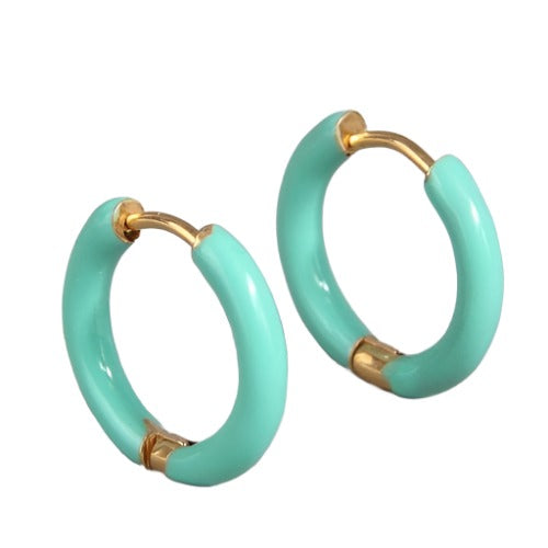 Simple Design Summer Candy Color Women Wholesale Small Hoop Earrings - Green