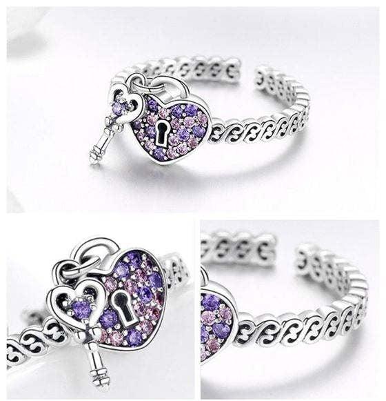 Amethyst Love: 925 Sterling Silver Heart Ring-Fashion Rings-StylinArts