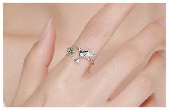 Hummingbird Harmony: 925 Sterling Silver Ring-Fashion Rings-StylinArts