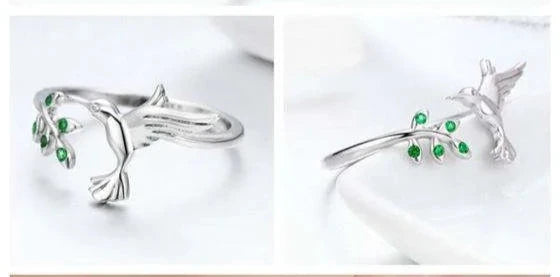 Hummingbird Harmony: 925 Sterling Silver Ring-Fashion Rings-StylinArts