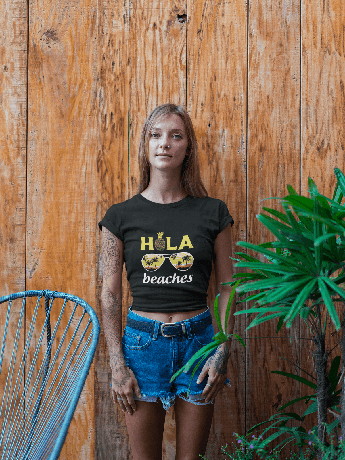 HOLA Beaches Cropped T-Shirt-Cropped Tees-StylinArts
