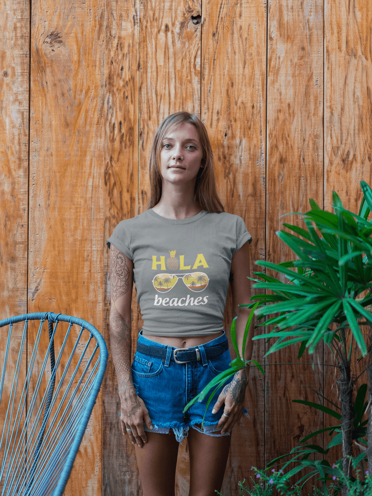 HOLA Beaches Cropped T-Shirt-Cropped Tees-StylinArts
